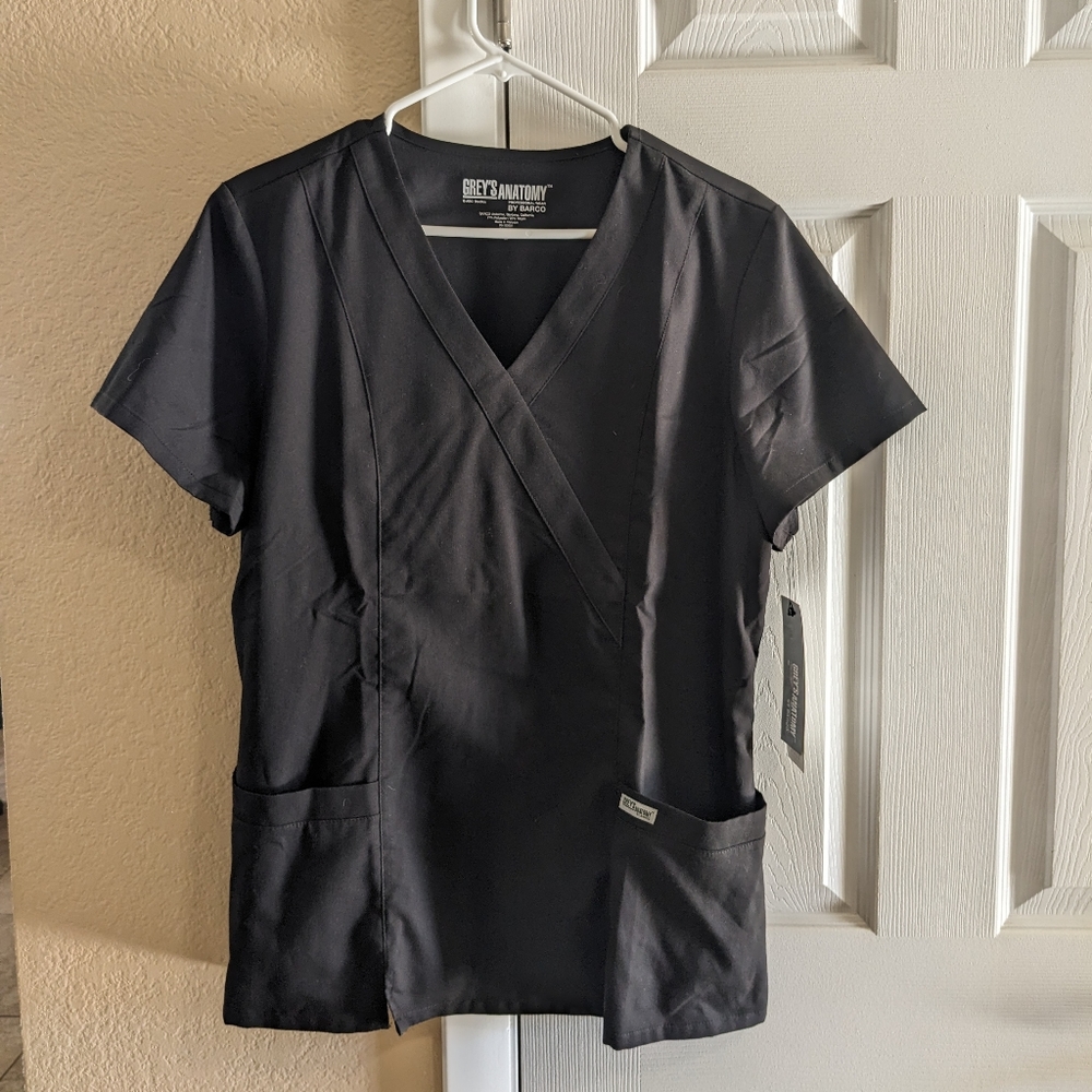 NWT! Grey's Anatomy (by Barco) Women's Fitted Scrub Top, Size L, Black